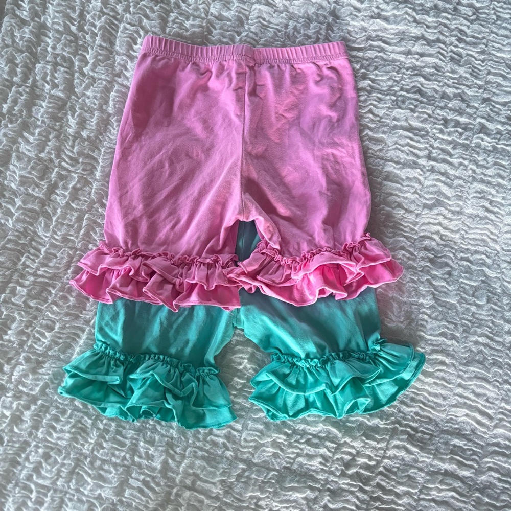 Bitty Blue girls size 8 set of 2 Pink and Teal Ruffle shorts